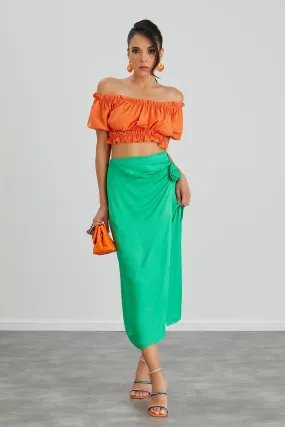 Satin Midi Skirt with Exquisite Rose Embellishment