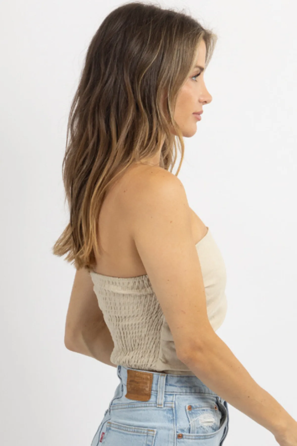 SCARLETT NEUTRAL LINEN TUBE TOP