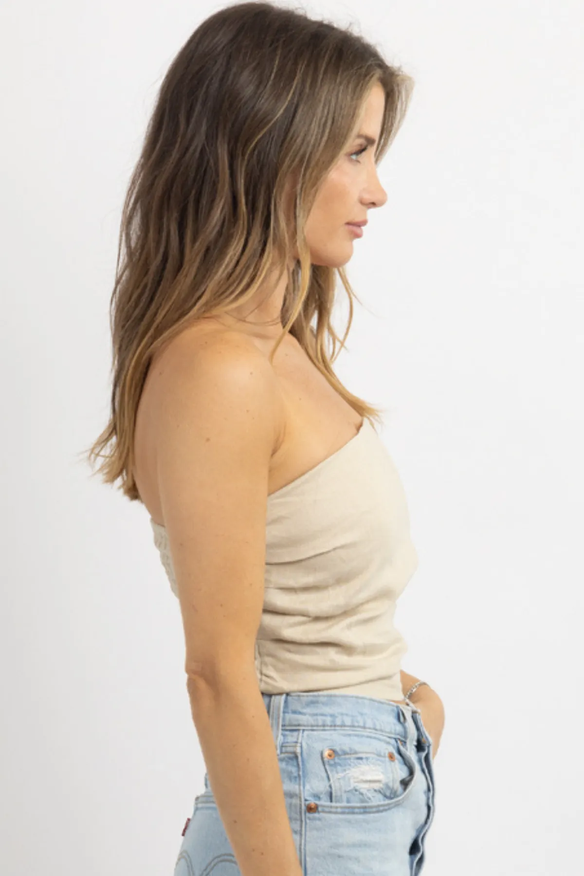 SCARLETT NEUTRAL LINEN TUBE TOP