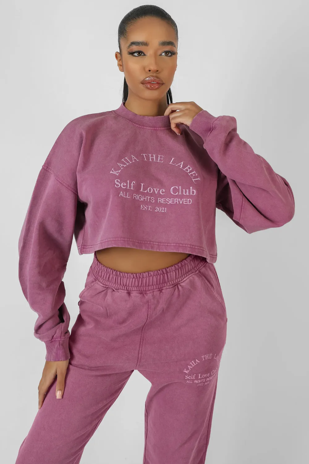 Self Love Club Cropped Sweatshirt Purple