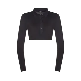 SH320 - long sleeve crop shell, pointy collar and woven placket, viscose
