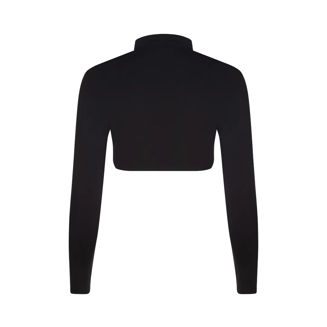 SH320 - long sleeve crop shell, pointy collar and woven placket, viscose