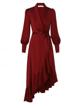 Silk Wrap Midi Dress (Garnet)
