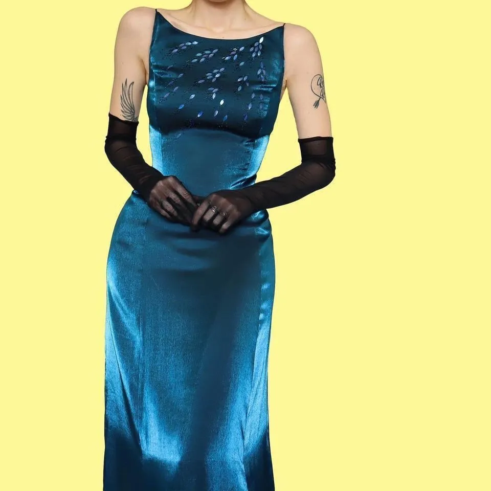 Silky blue Debut beaded a line dress UK 10