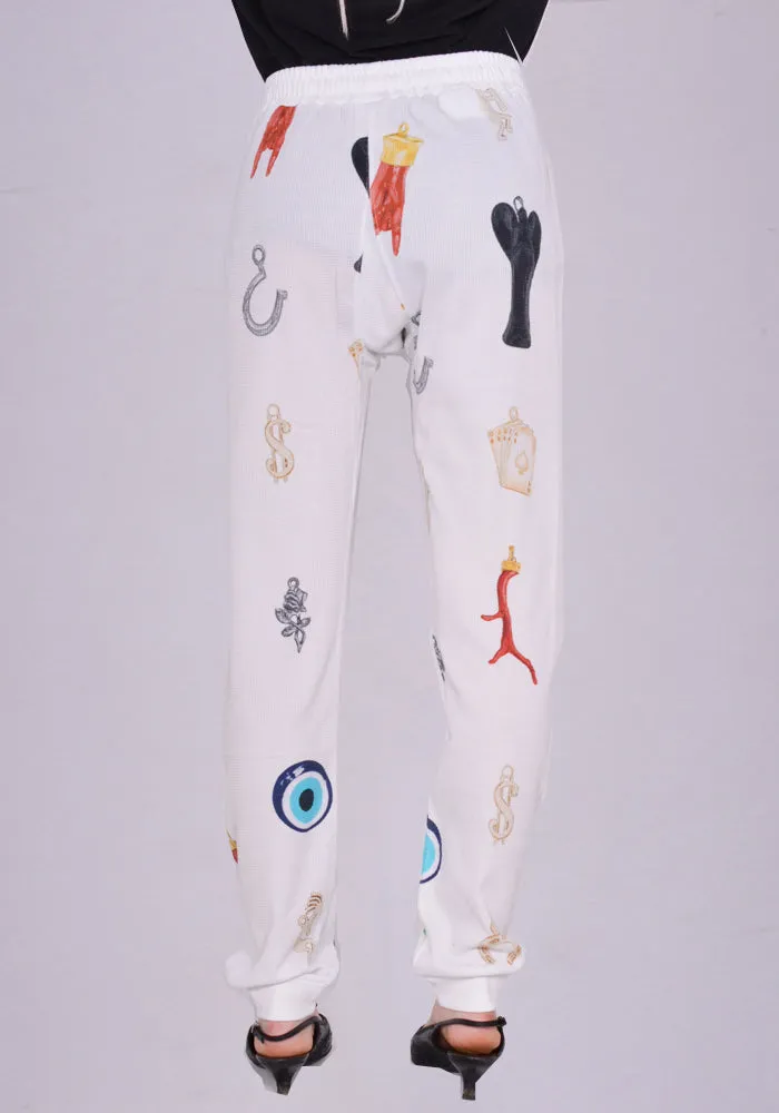 SKY HIGH FARM SHF04UW15-1 UNISEX CHARM WAFFLE LONGJOHNS PANTS WHITE/MULTI