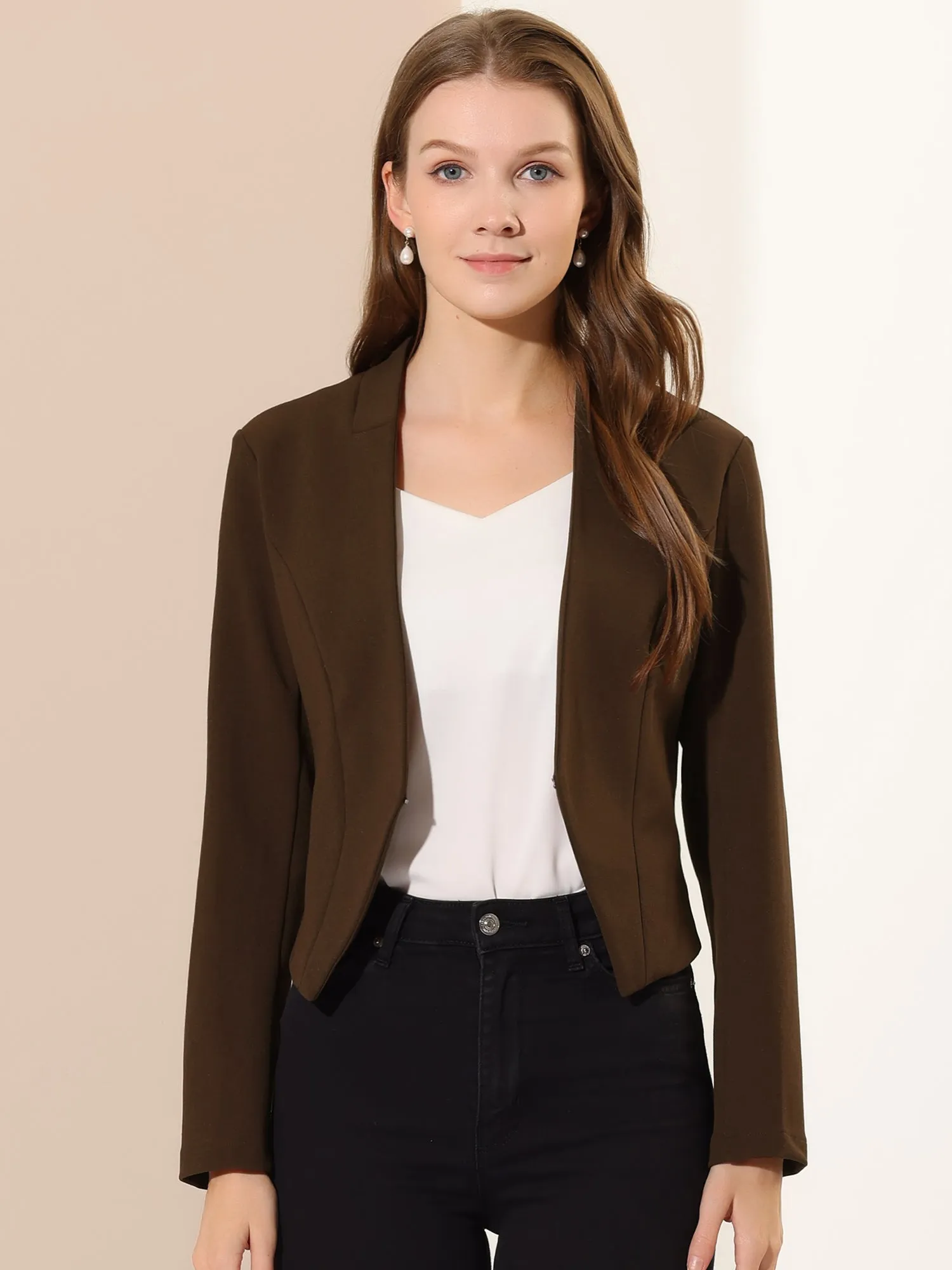 Solid Color Collarless Cropped Office Blazer Jacket