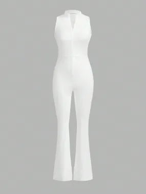 Solid Color Front Zipper Stand Collar Jumpsuit SS24- FD