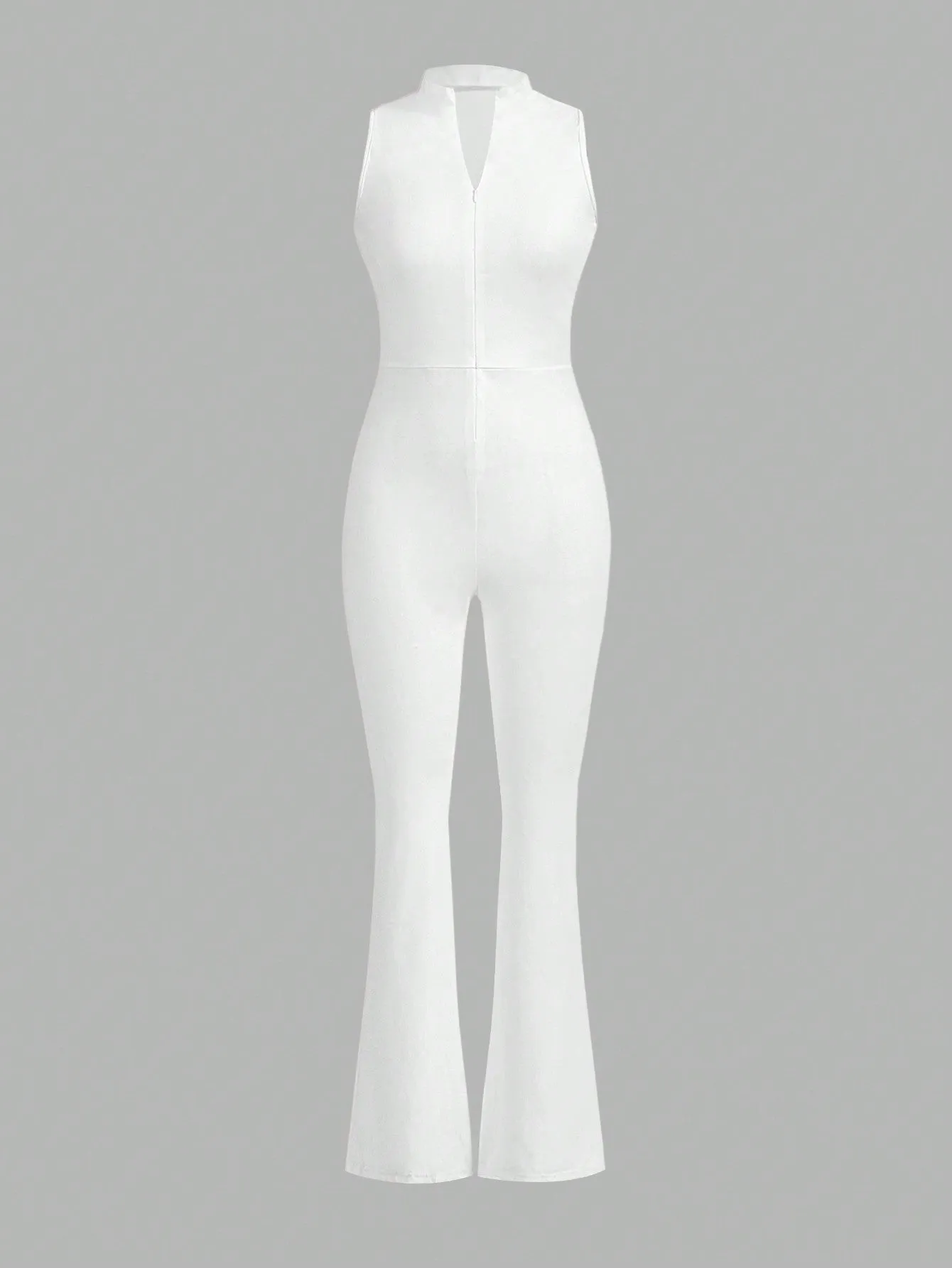 Solid Color Front Zipper Stand Collar Jumpsuit SS24- FD