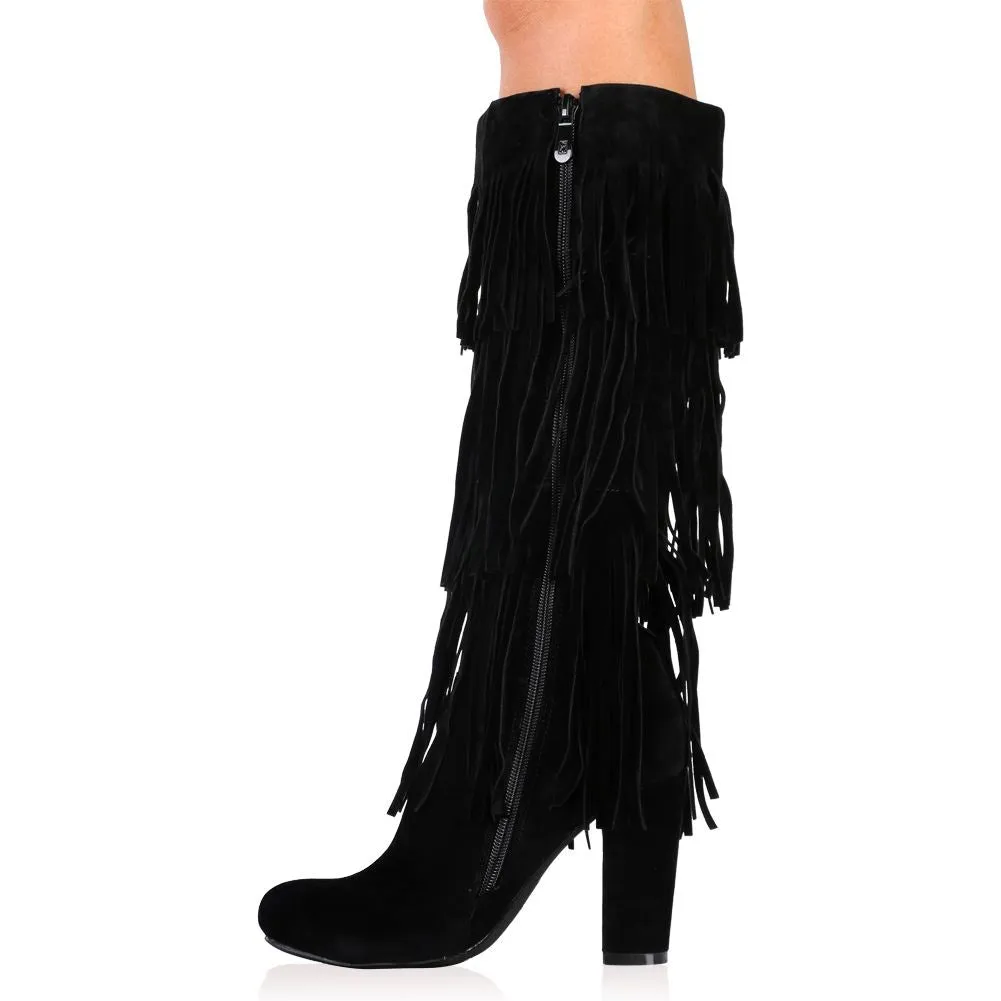 Stella Long Boots In Black Faux Suede