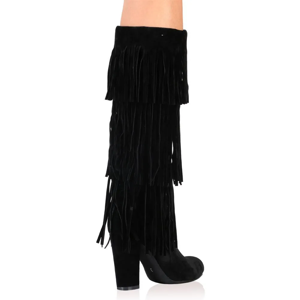 Stella Long Boots In Black Faux Suede