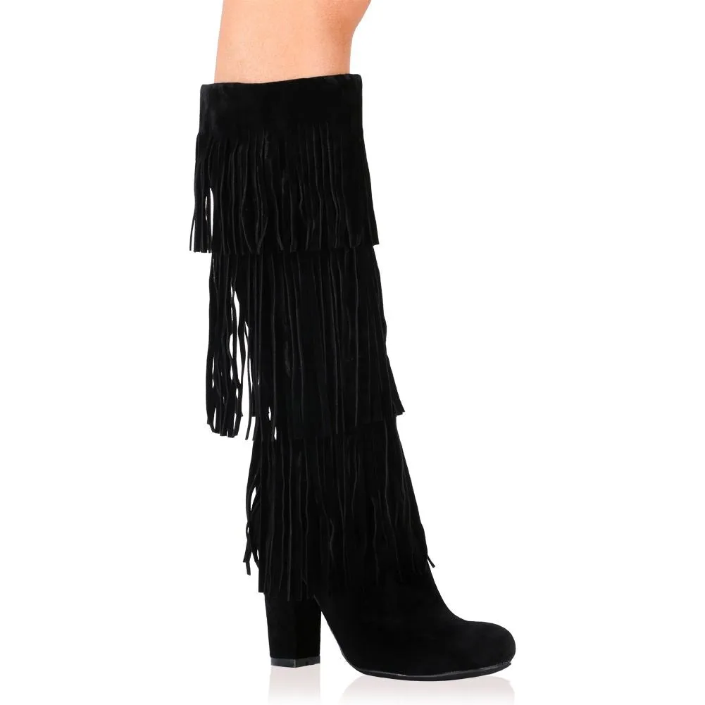 Stella Long Boots In Black Faux Suede