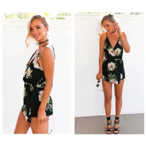 Strap V-Neck Printed Jumpsuit