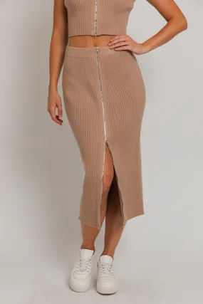 Sweater Zipper Front Midi Skirt