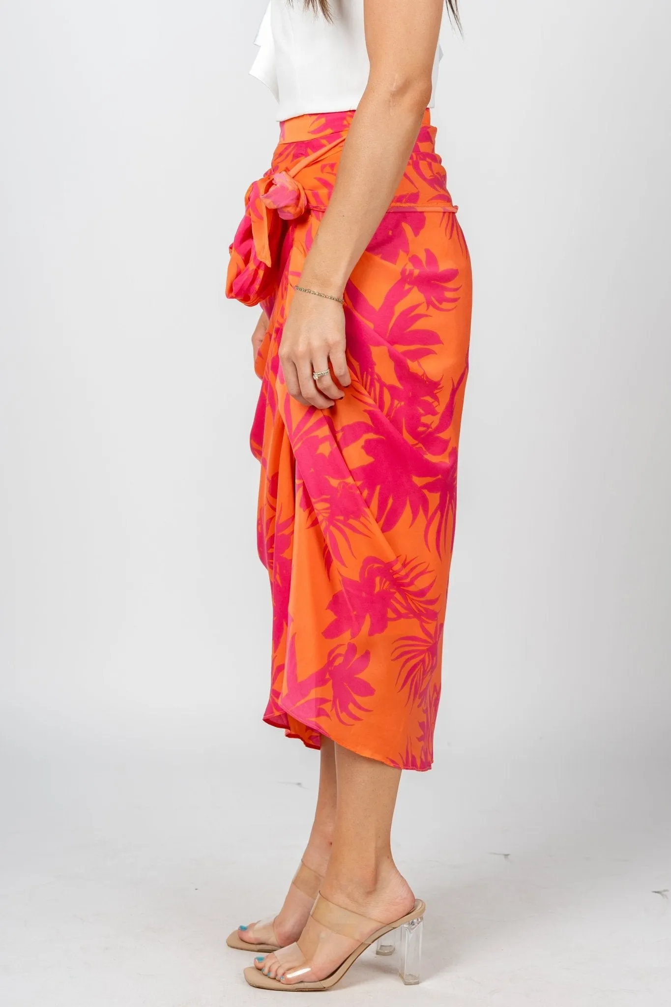 Tropical front tie midi skirt papaya
