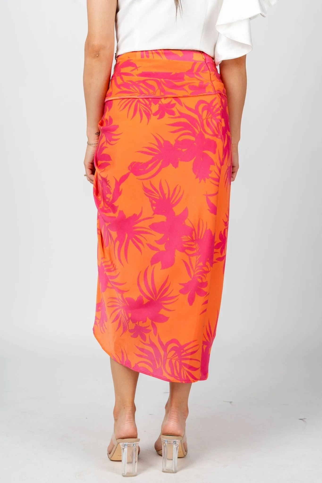 Tropical front tie midi skirt papaya