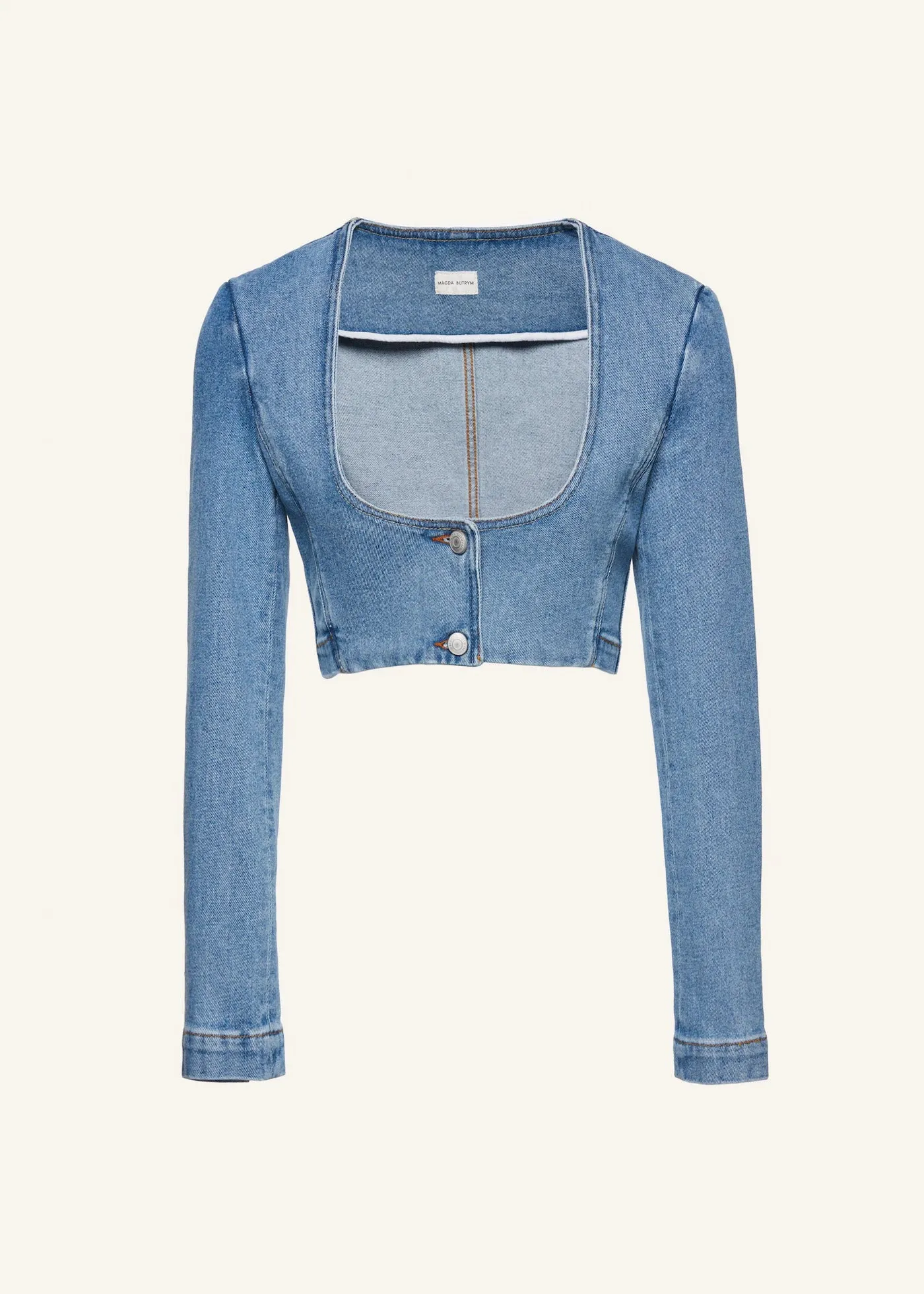 Ultra Cropped Scoop Denim Jacket in Blue