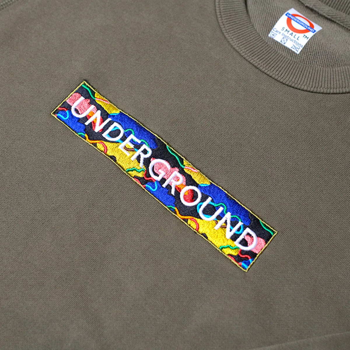Underground Cloud Camo Box Logo Crew Neck - Army Green