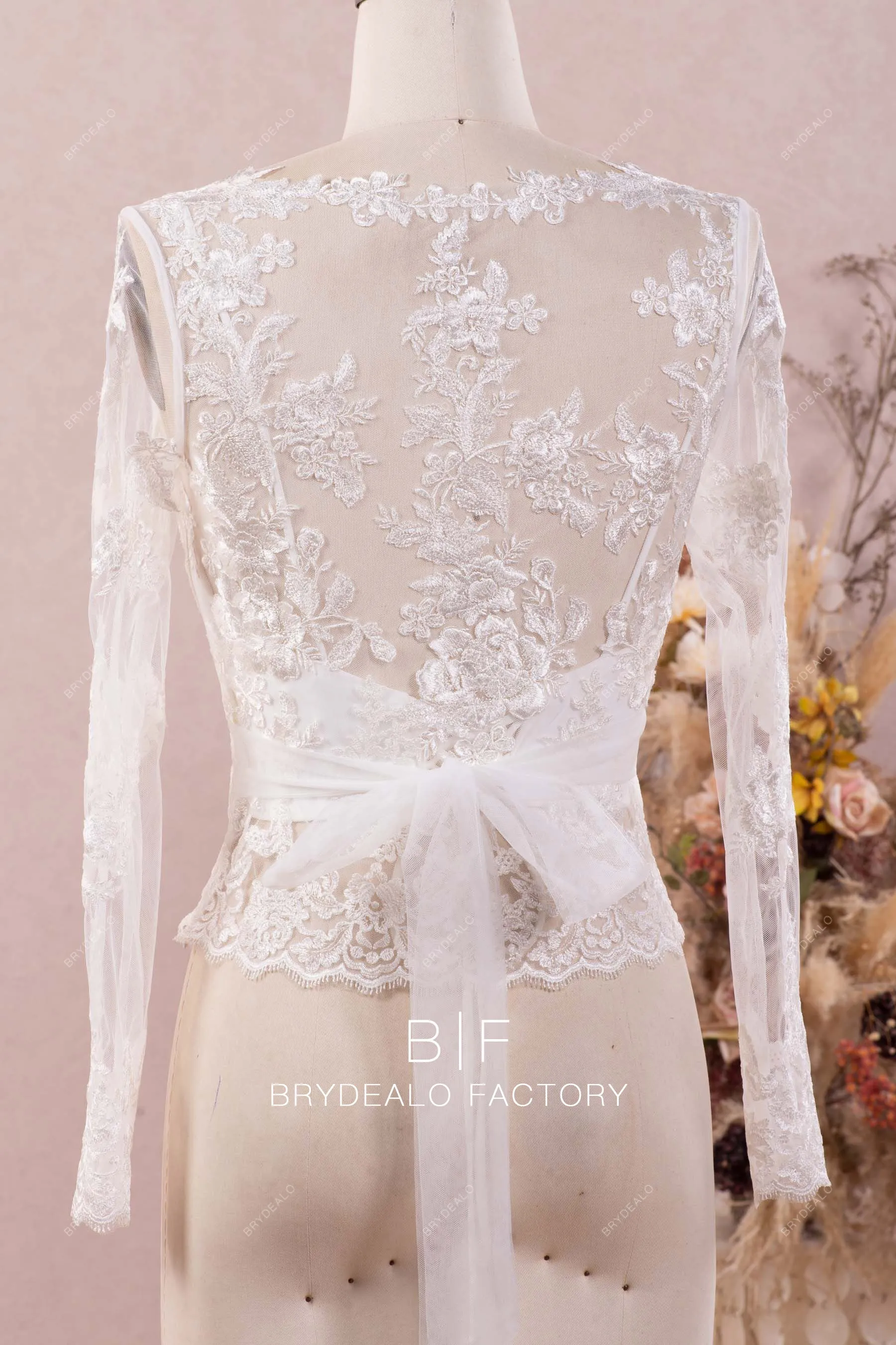 V-neck Lace Bridal Bolero Spaghetti Strap Crepe Wedding Separates