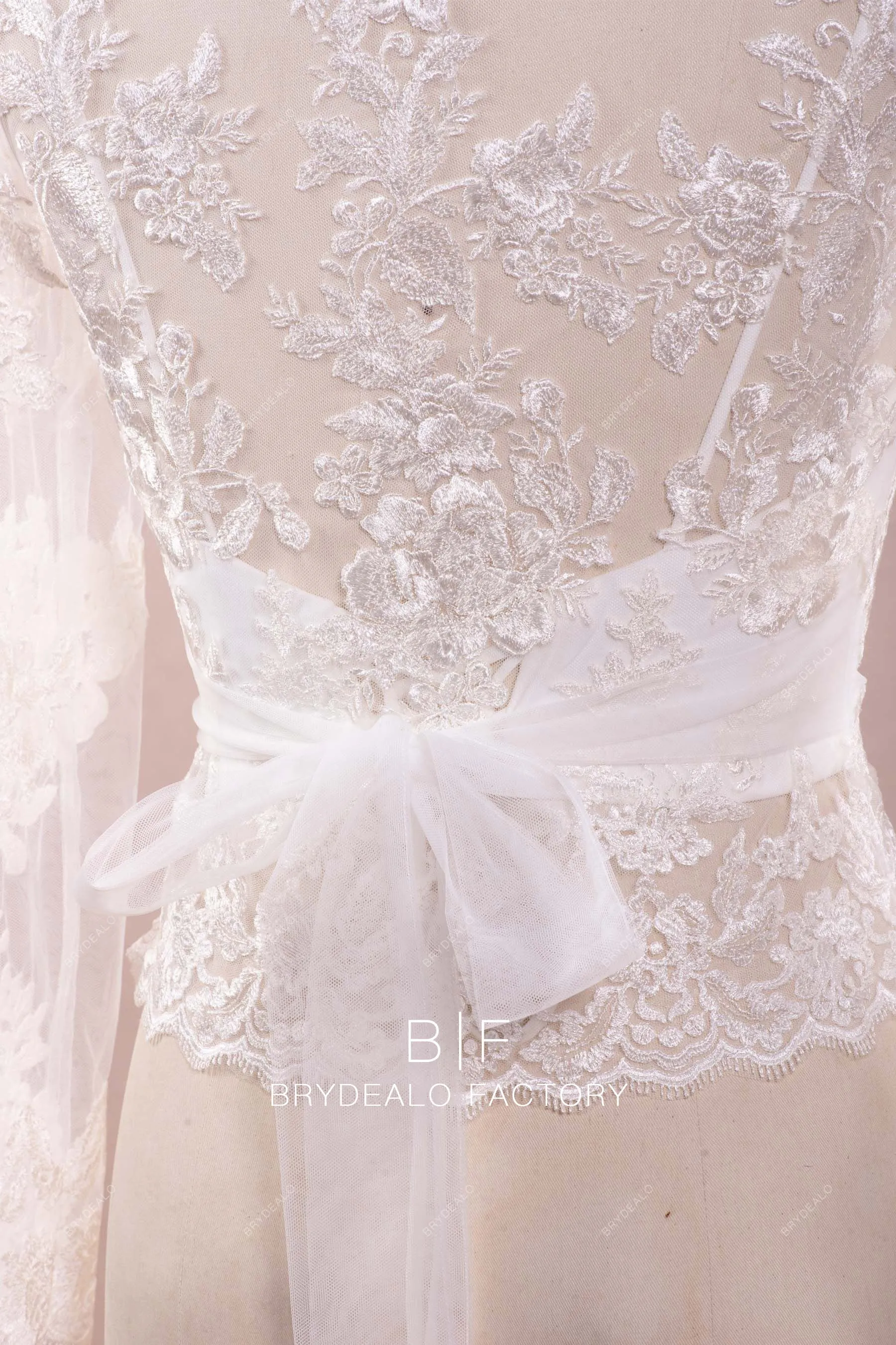 V-neck Lace Bridal Bolero Spaghetti Strap Crepe Wedding Separates