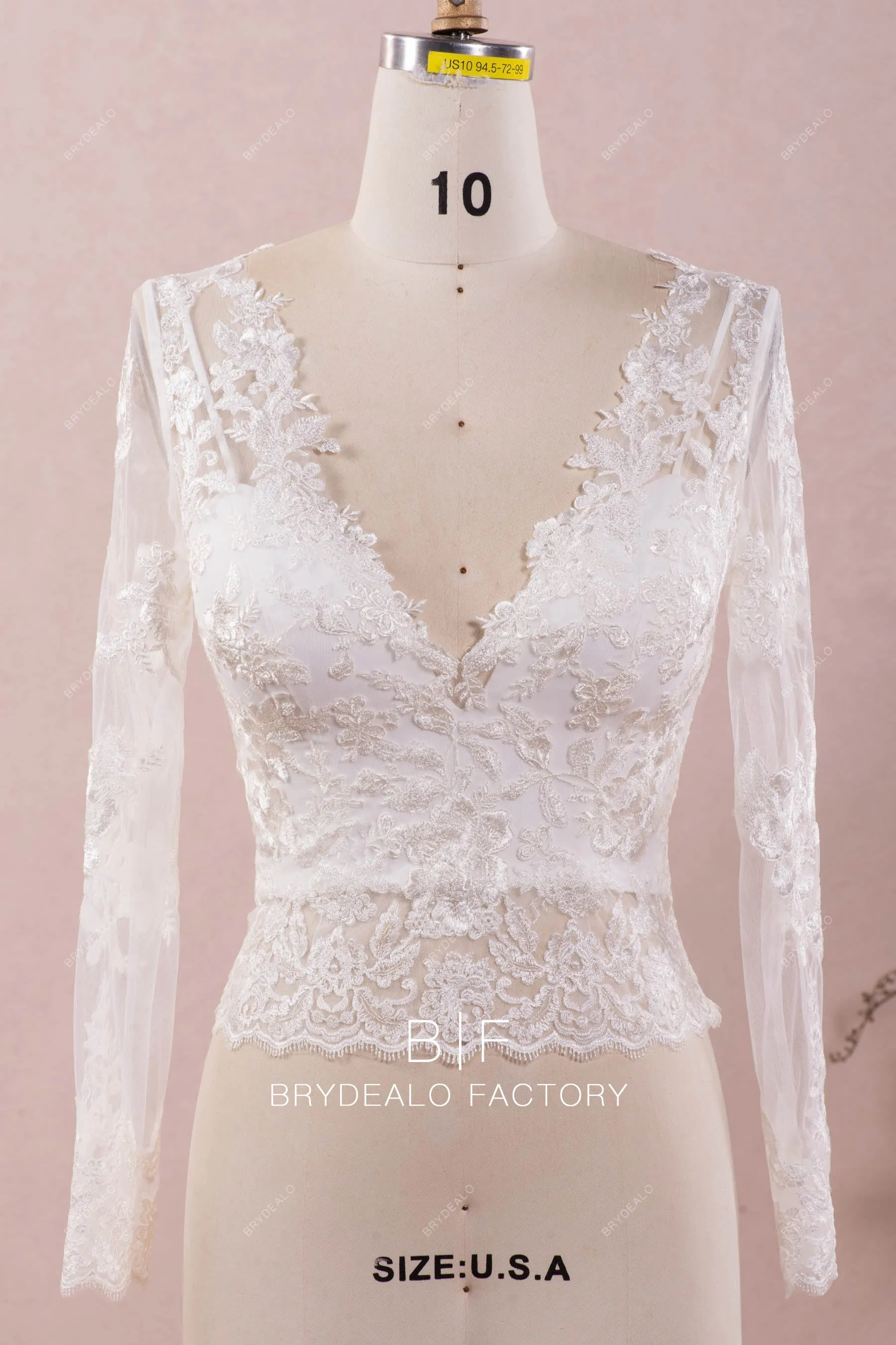V-neck Lace Bridal Bolero Spaghetti Strap Crepe Wedding Separates