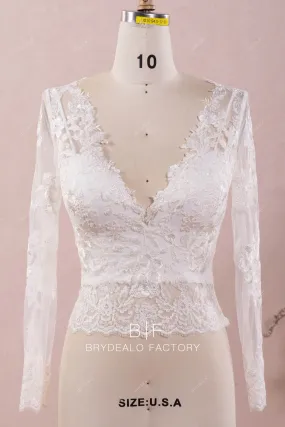 V-neck Lace Bridal Bolero Spaghetti Strap Crepe Wedding Separates