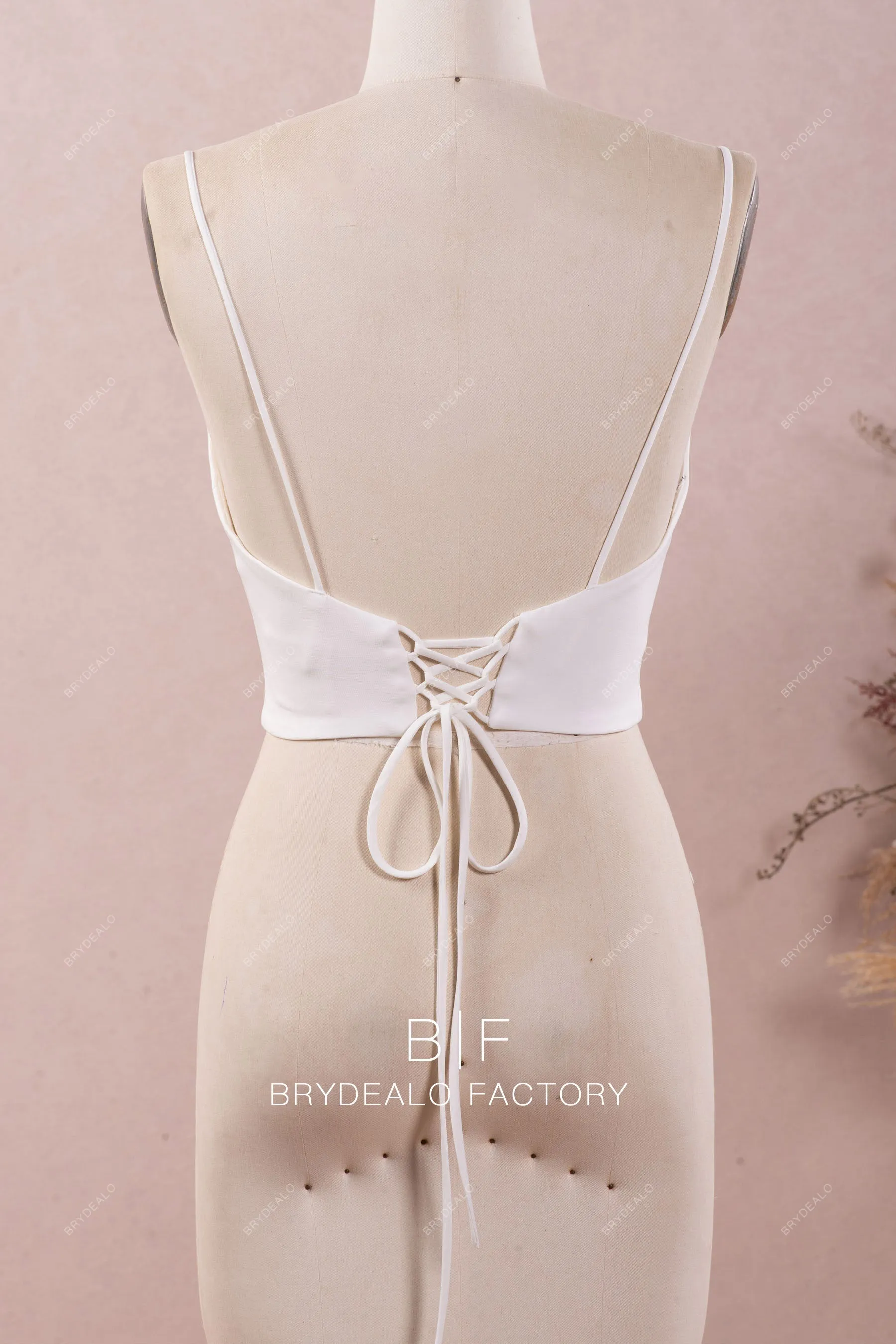 V-neck Lace Bridal Bolero Spaghetti Strap Crepe Wedding Separates