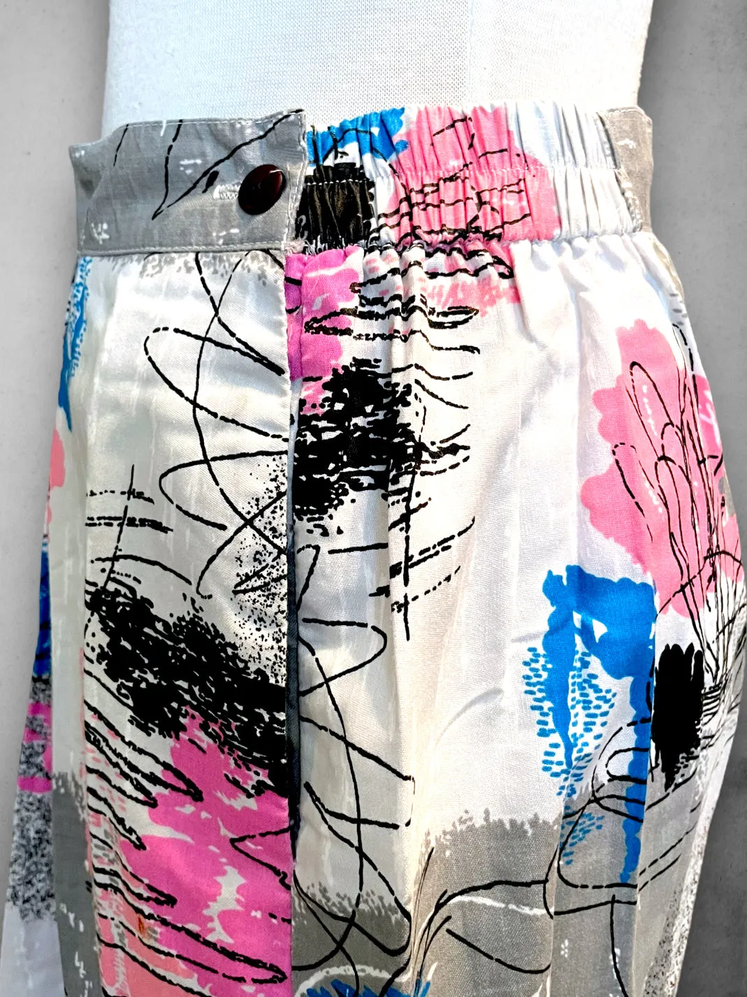 Vintage 1980’s Abstract Floral Print Pleated Long Skirt / Strapless Dress