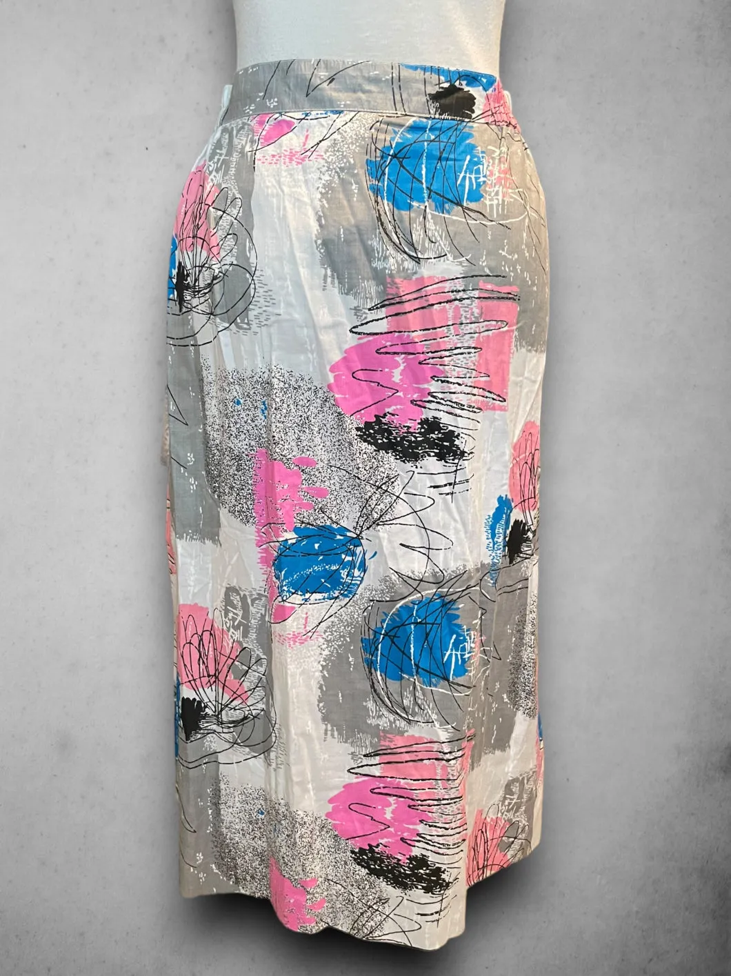 Vintage 1980’s Abstract Floral Print Pleated Long Skirt / Strapless Dress