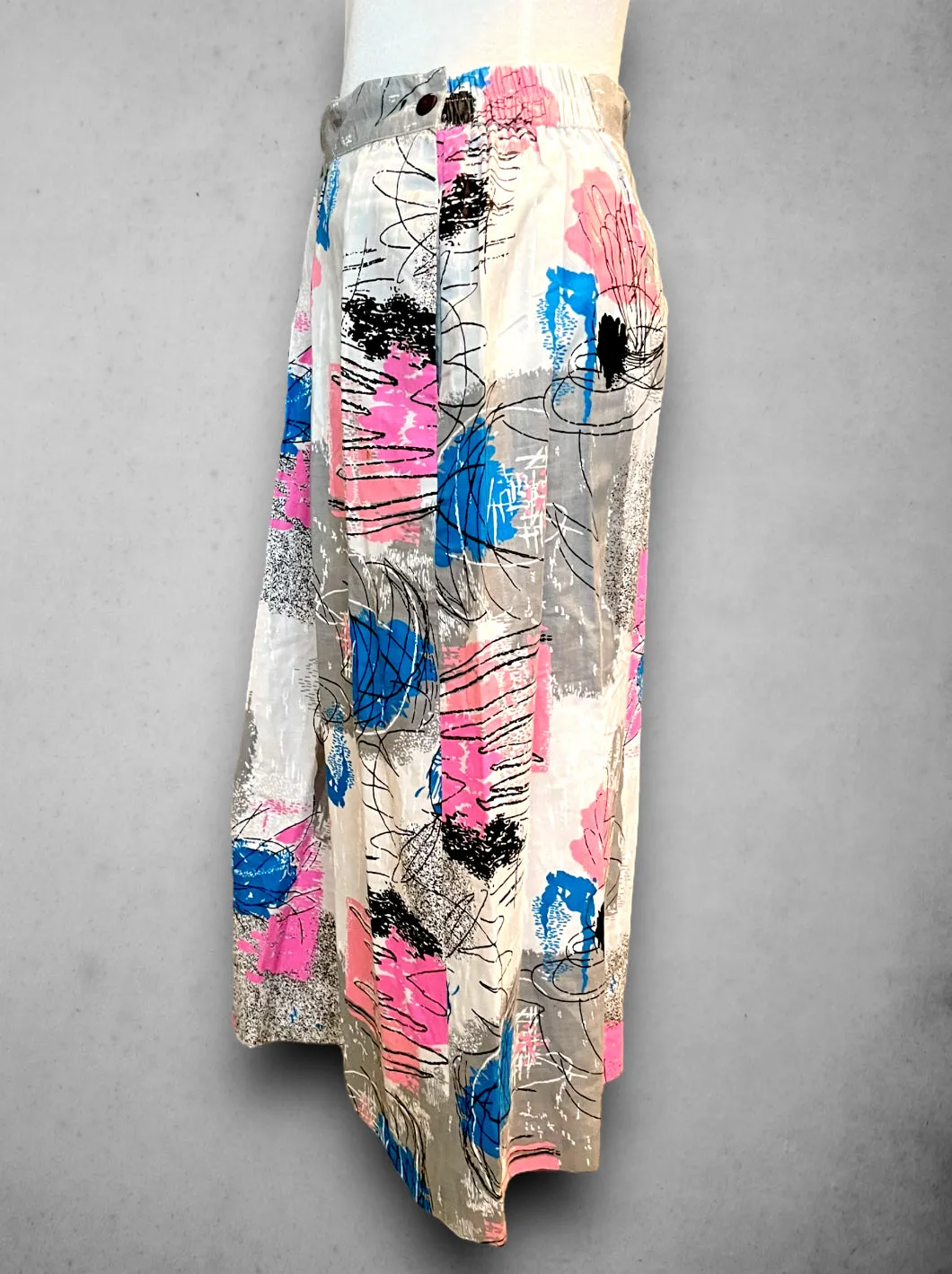 Vintage 1980’s Abstract Floral Print Pleated Long Skirt / Strapless Dress