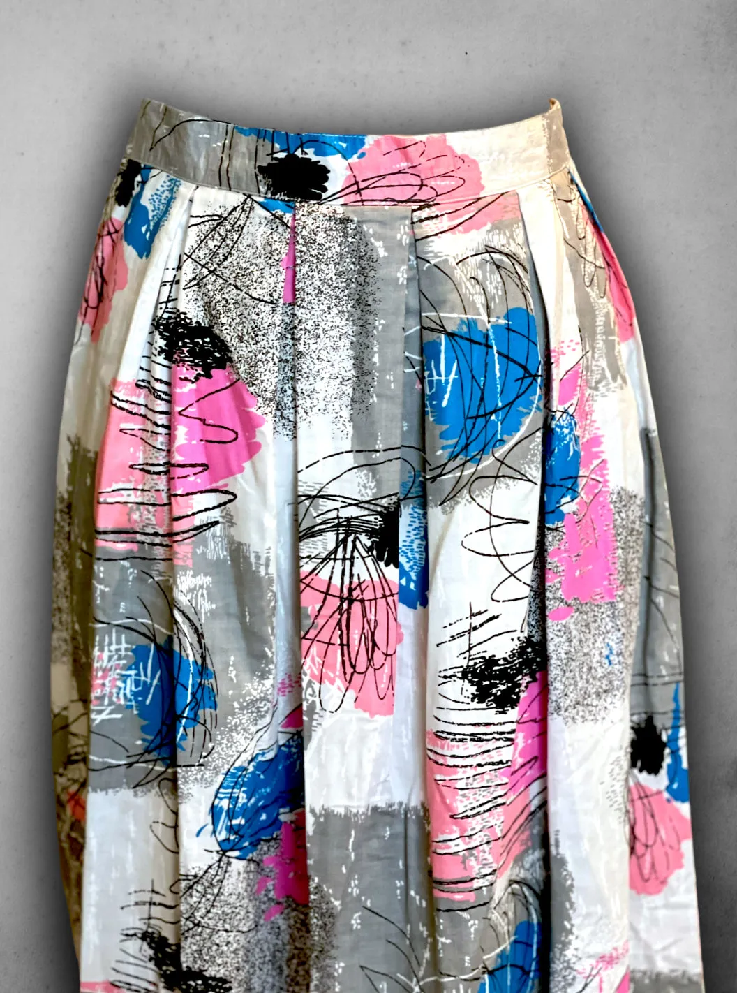 Vintage 1980’s Abstract Floral Print Pleated Long Skirt / Strapless Dress