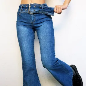 Vintage Grommet Belt Flare Jeans