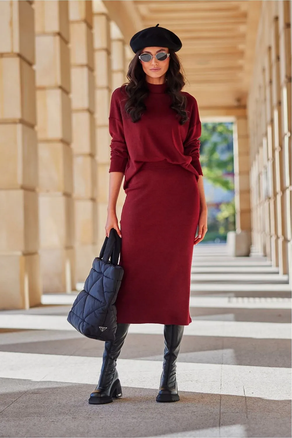 Warm knitted midi-length skirt
