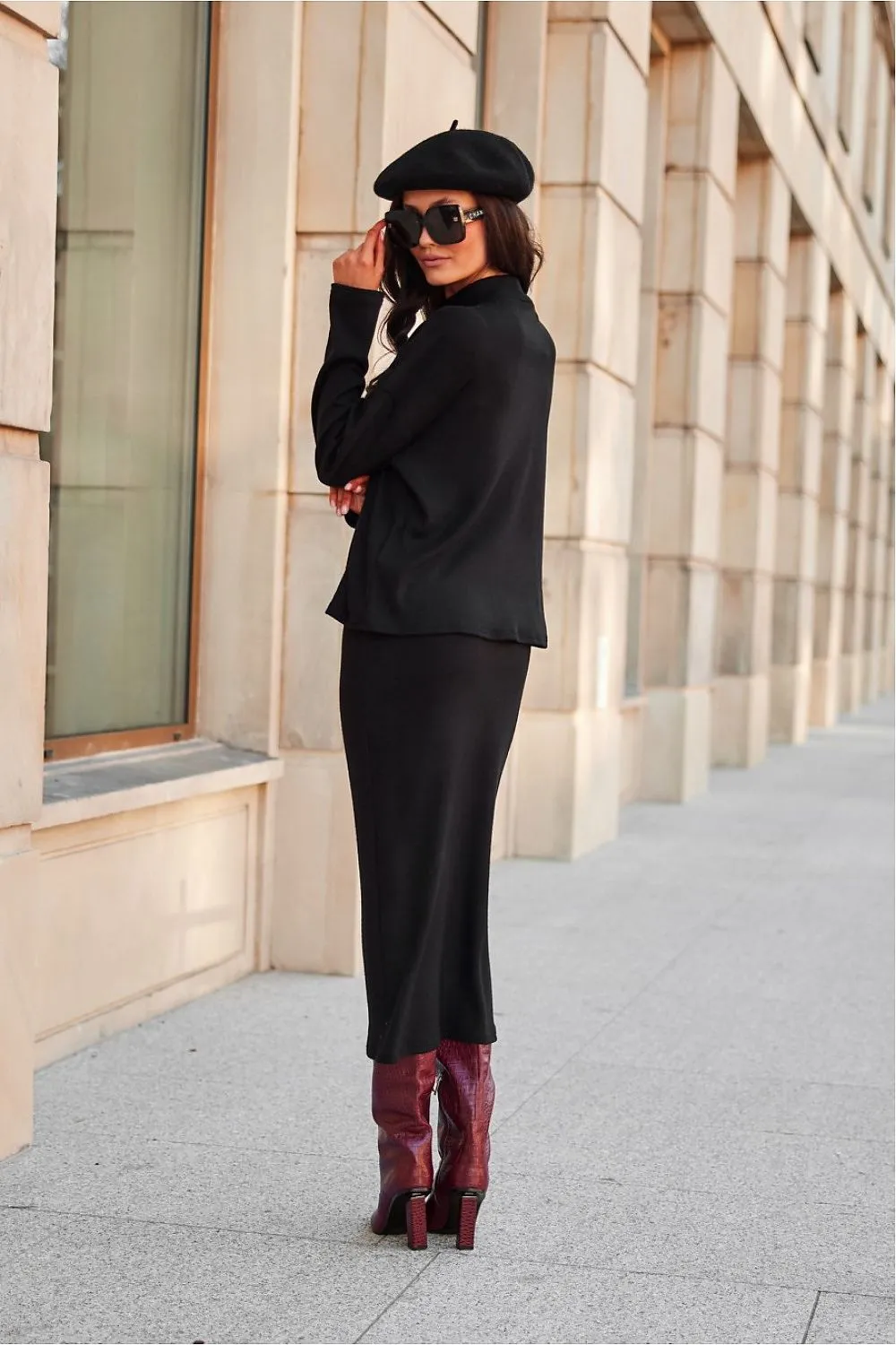 Warm knitted midi-length skirt