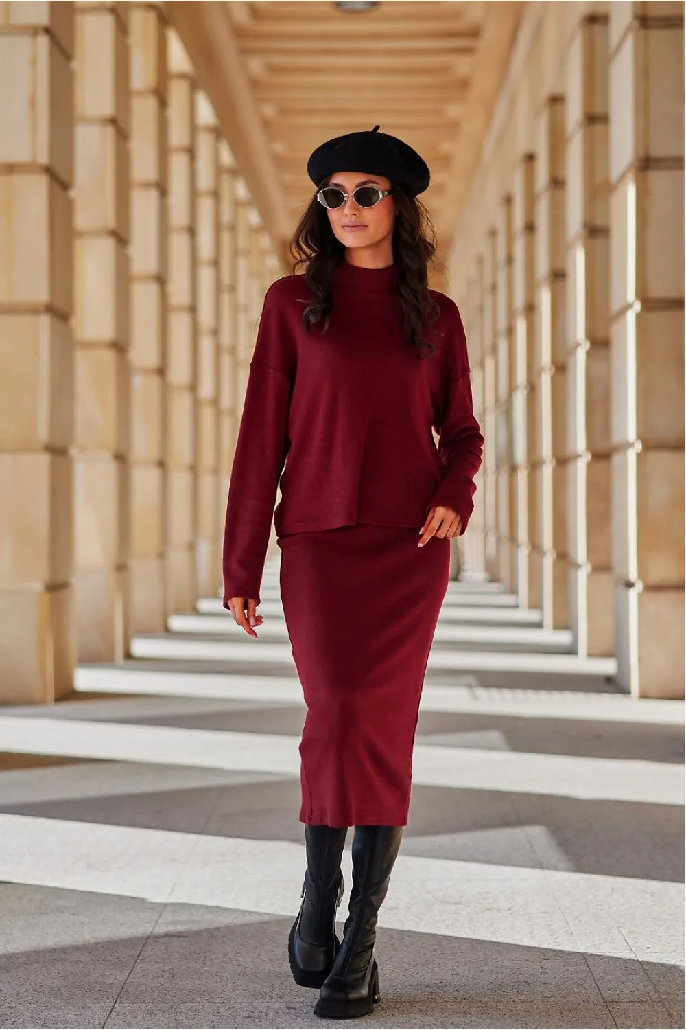Warm knitted midi-length skirt