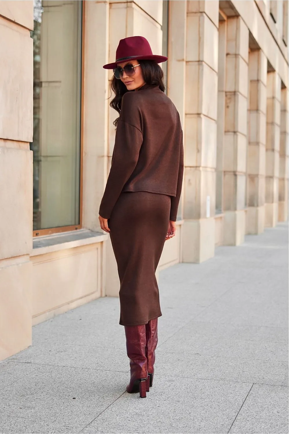 Warm knitted midi-length skirt