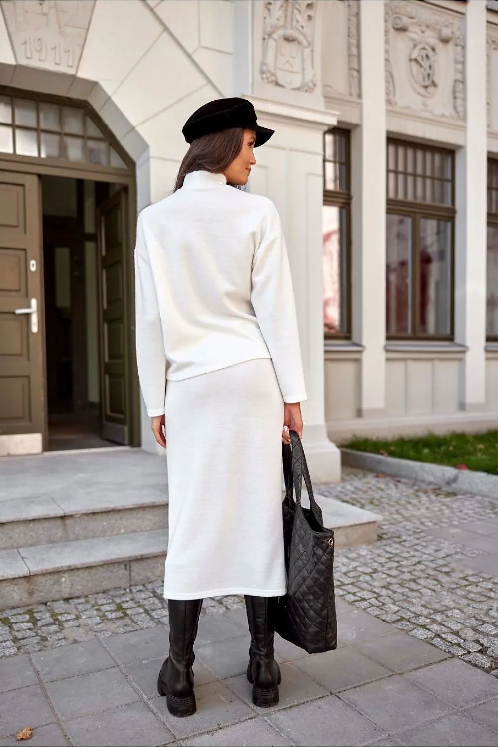 Warm knitted midi-length skirt