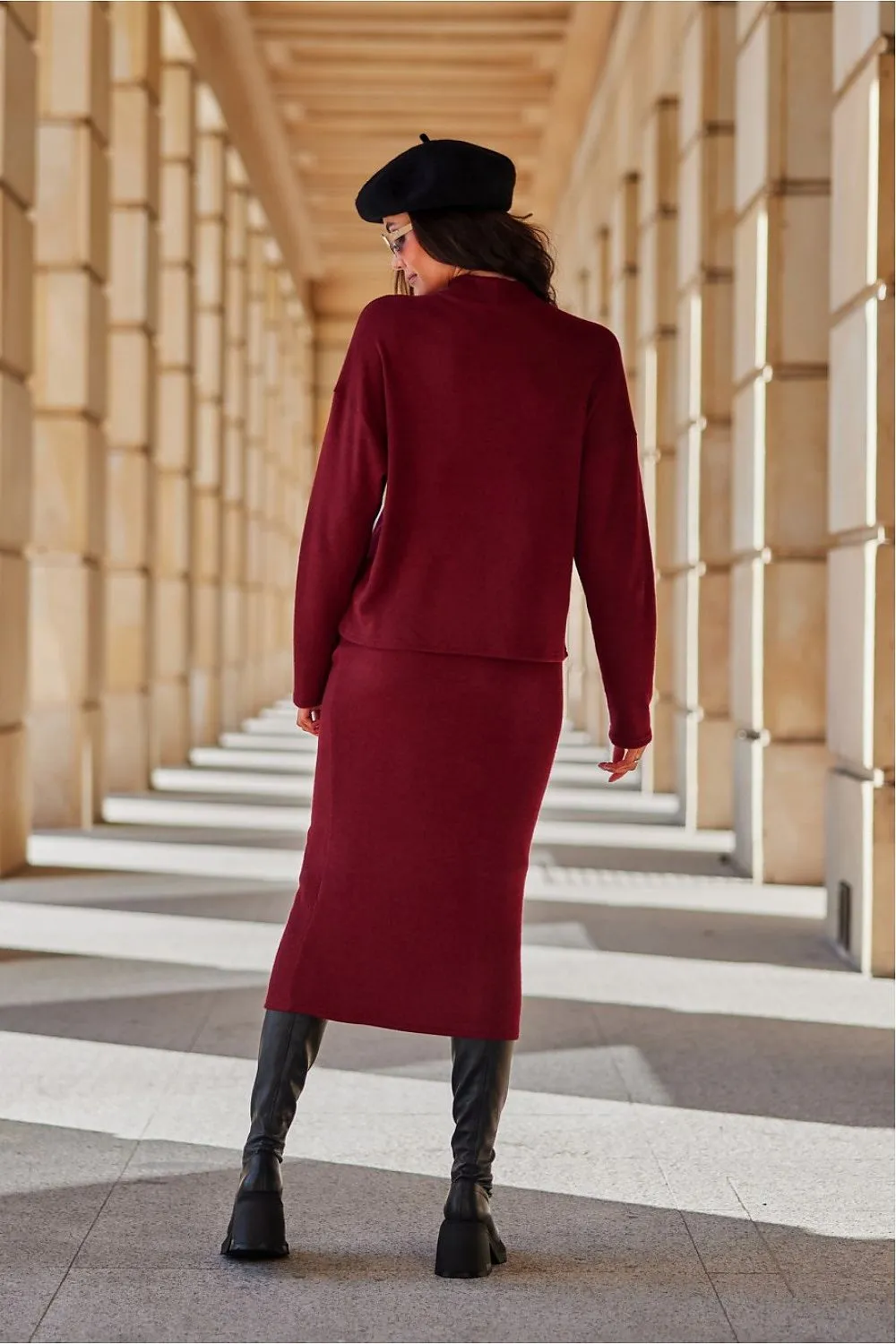 Warm knitted midi-length skirt