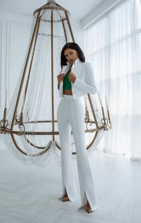 White Crop Jacket Suit 2-Piece