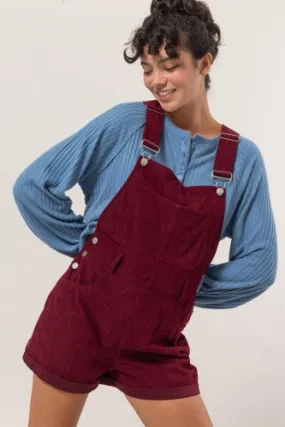 Wine Corduroy Overall Shorts