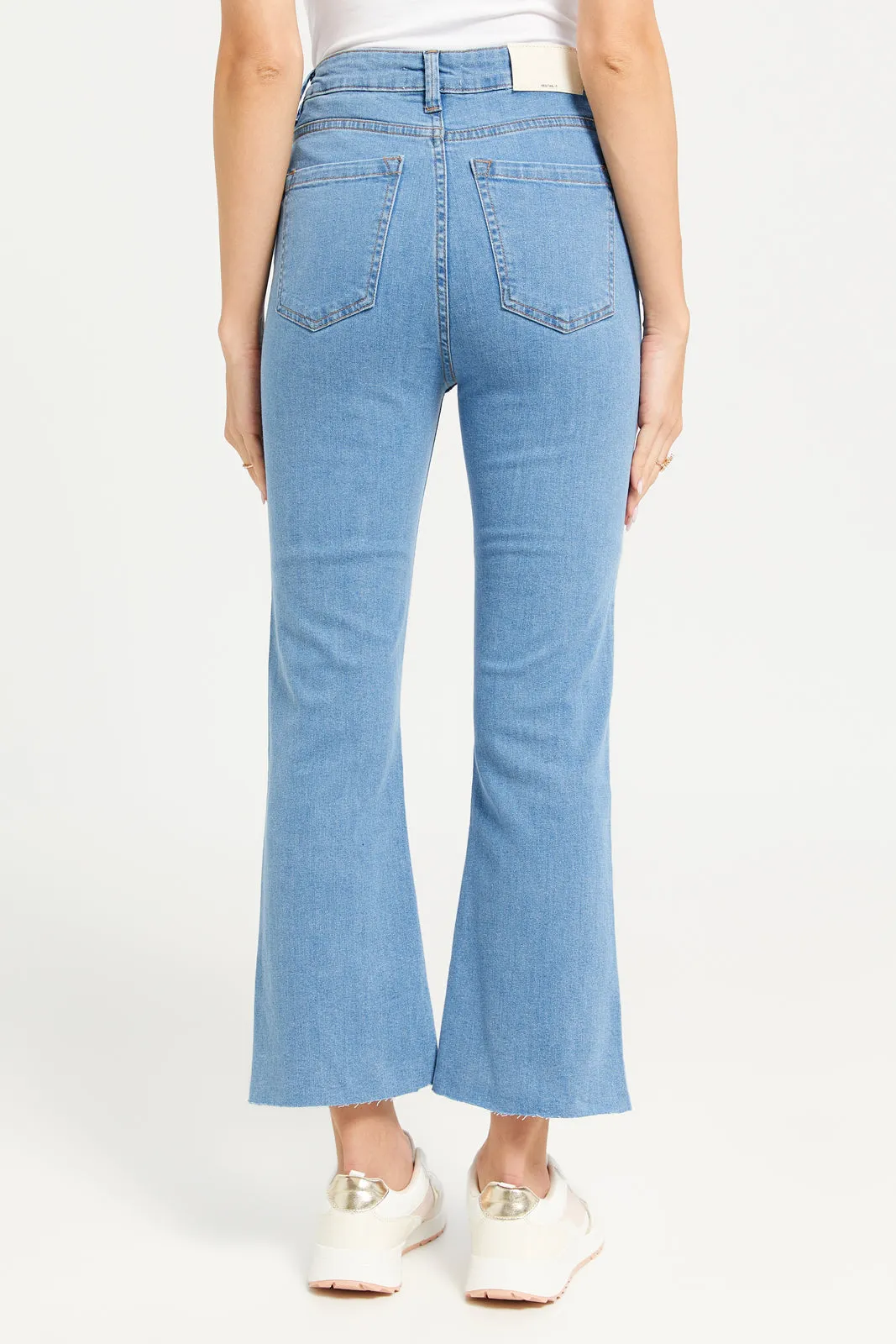 Women Blue Cropped Flared Jeans