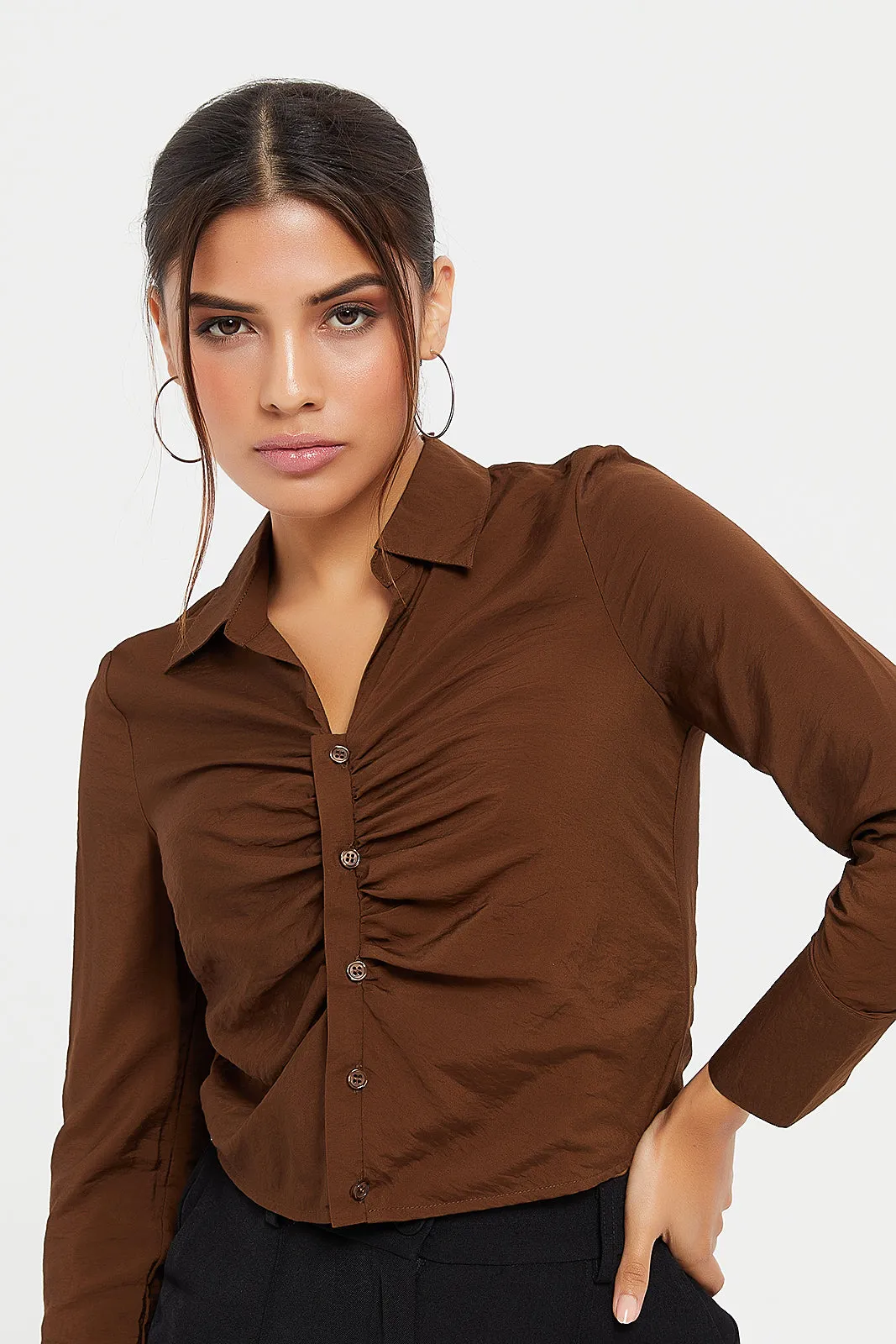 Women Brown Cropped Blouse