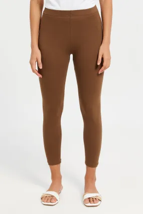 Women Brown Cropped Leggings