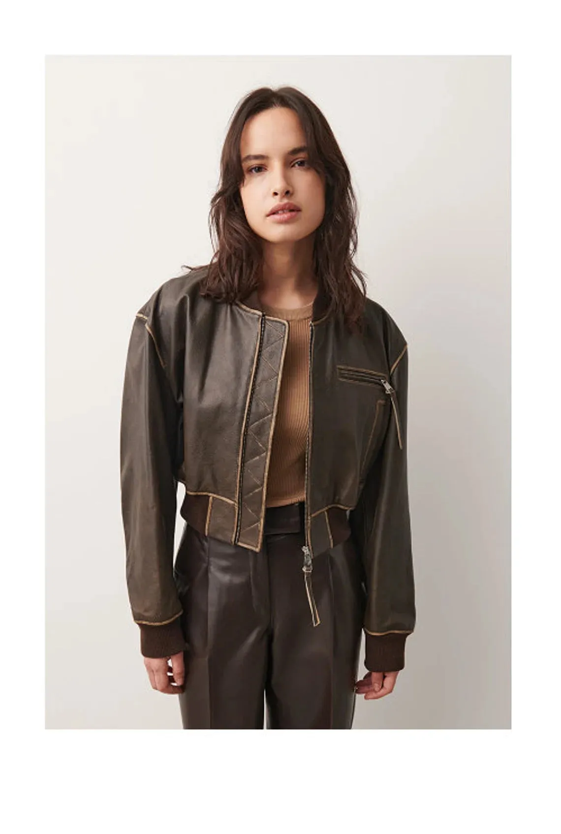 Women Distressed Brown Cropped Vintage Jacket