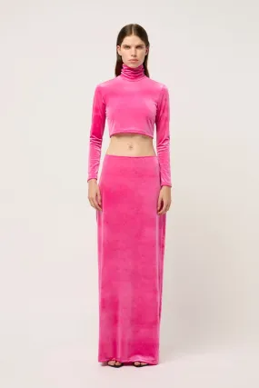 WOMENS HIGH NECK VELVET CROP TOP