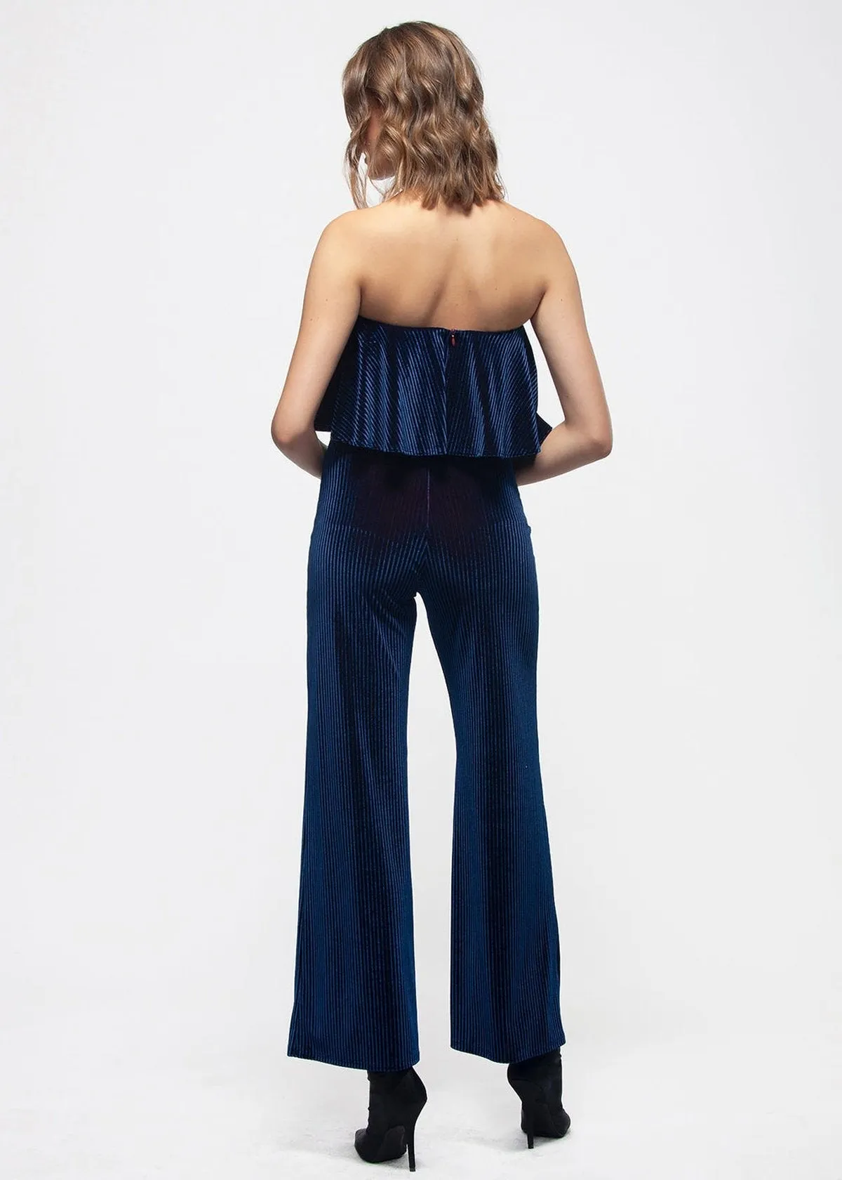 Women's Ribbed Velvet Tube Top Jumpsuit In Ultra Marine