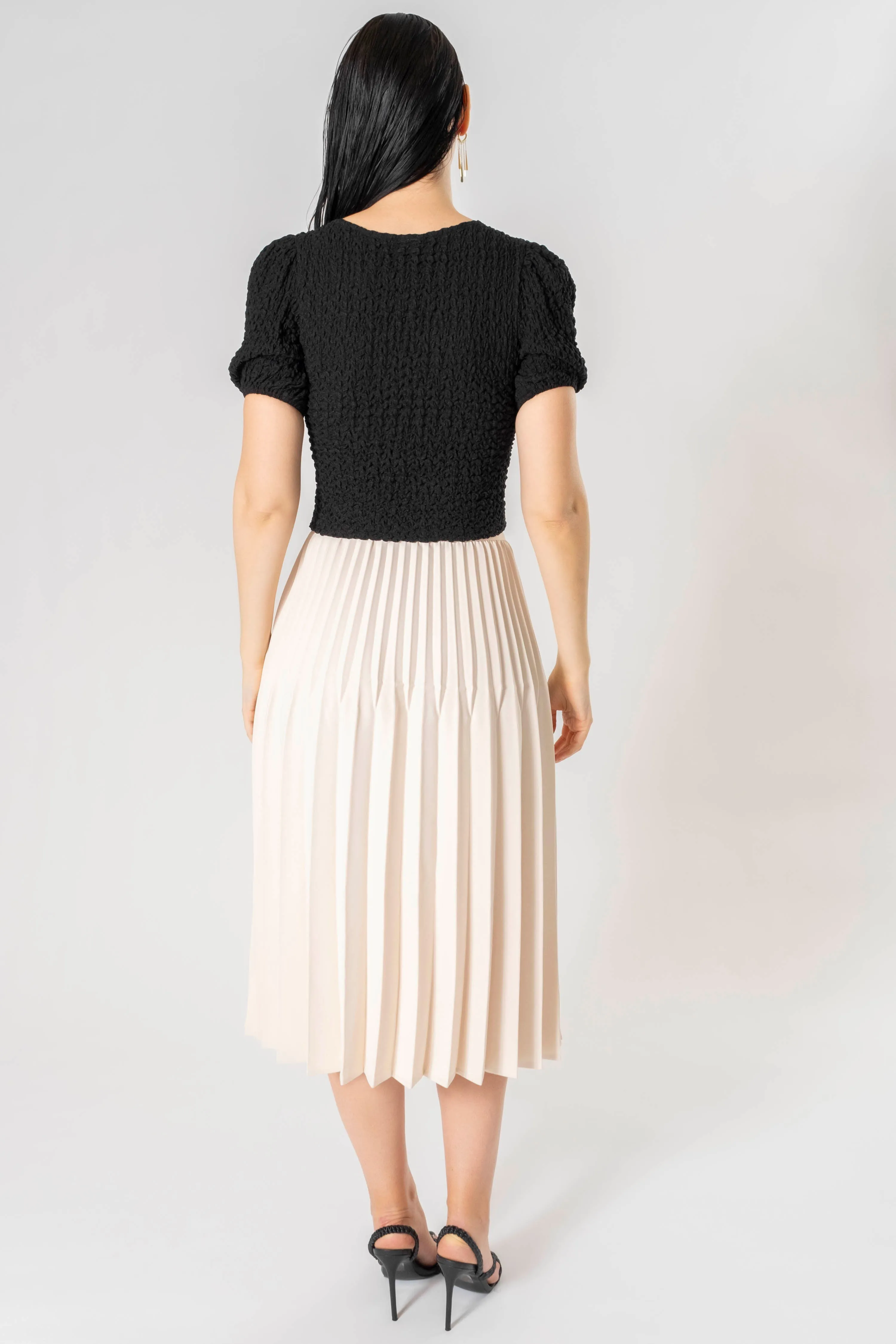 Woven Button Up Cropped Puff Sleeve Shrug Top