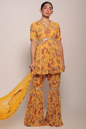 Yellow Floral Printed Kurta Set