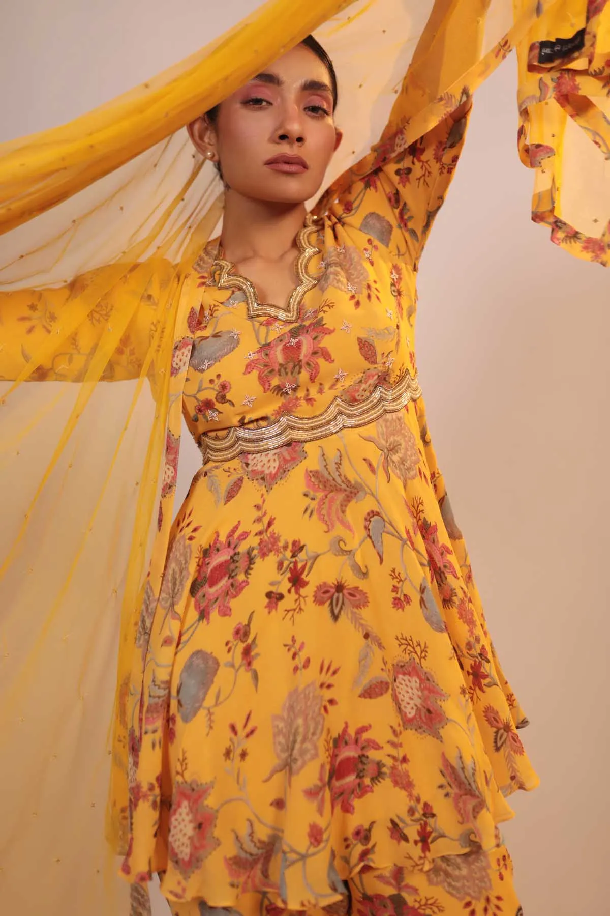 Yellow Floral Printed Kurta Set